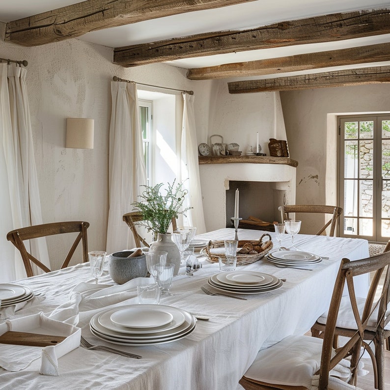 Green Linen Tablecloth French Country Rustic Rectangle Square Oval Decor