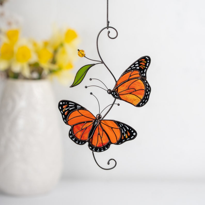 Butterfly Stained Glass Suncatcher Monarch Window Hanging Decoration
