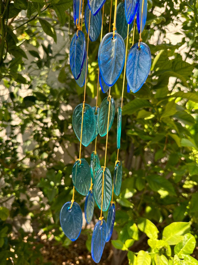 Coastal Glass Leaves Wind Chime Beach Sea Outdoor Decor