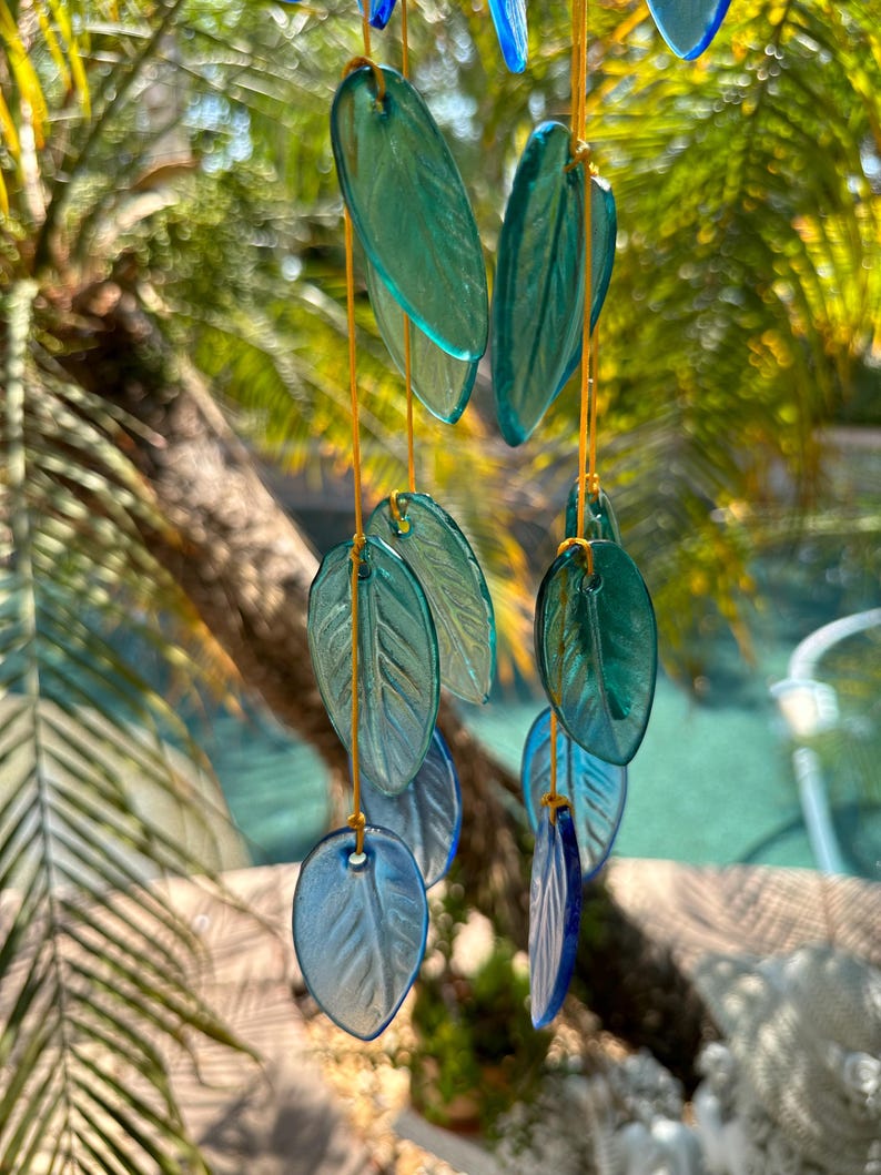 Coastal Glass Leaves Wind Chime Beach Sea Outdoor Decor