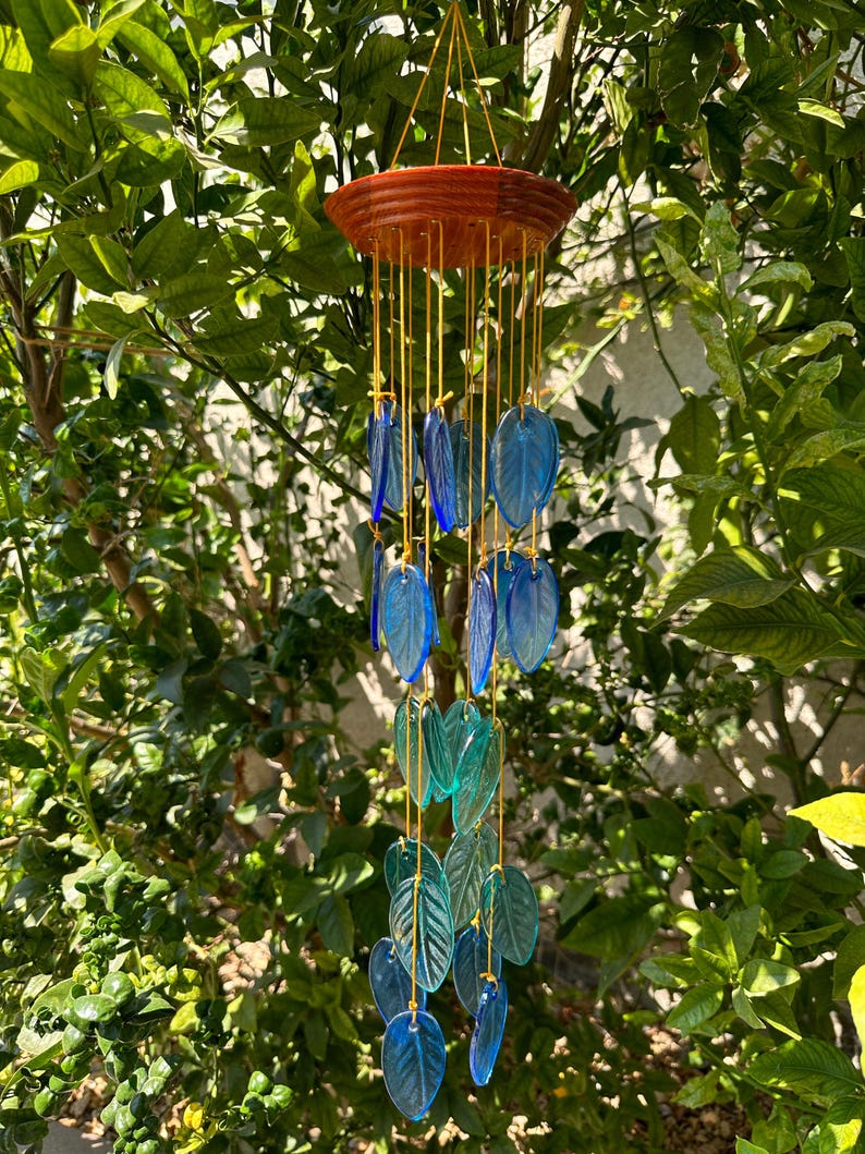 Coastal Glass Leaves Wind Chime Beach Sea Outdoor Decor