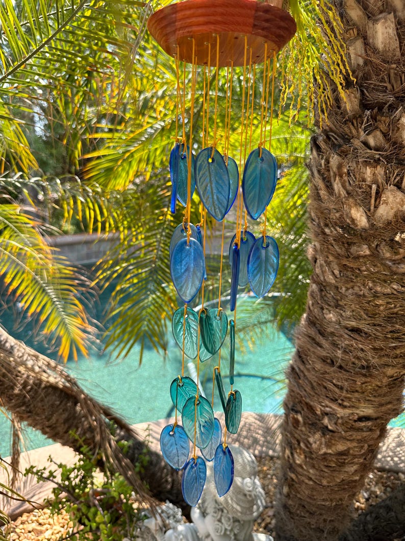 Coastal Glass Leaves Wind Chime Beach Sea Outdoor Decor