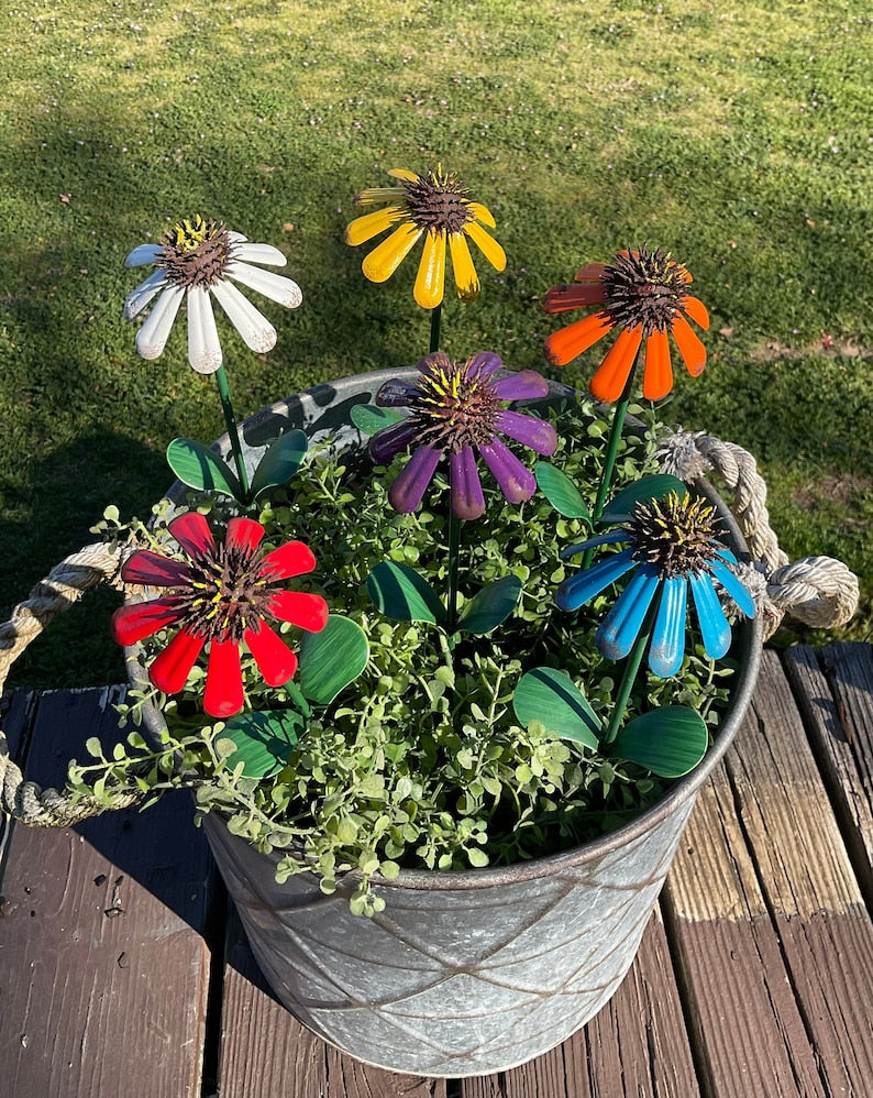 Iron Coneflower Garden Stake 15" Vibrant Metal Flower Yard Art