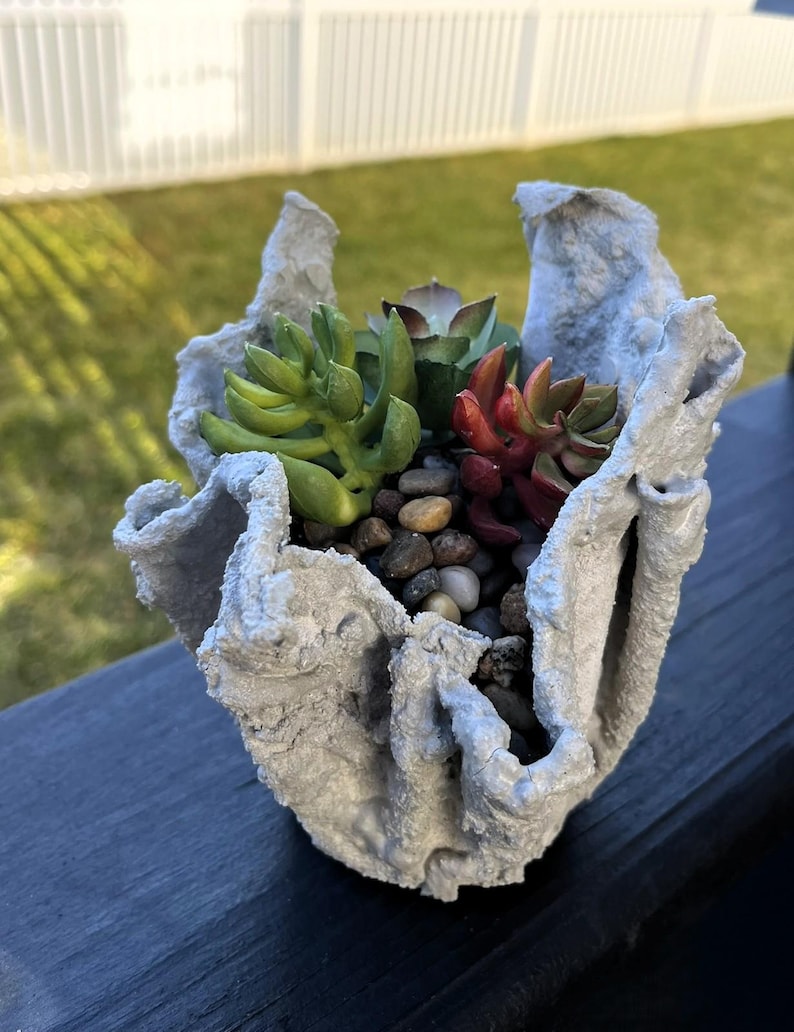 Unique Handmade Concrete Crinkle Planter: Modern Succulent Pot