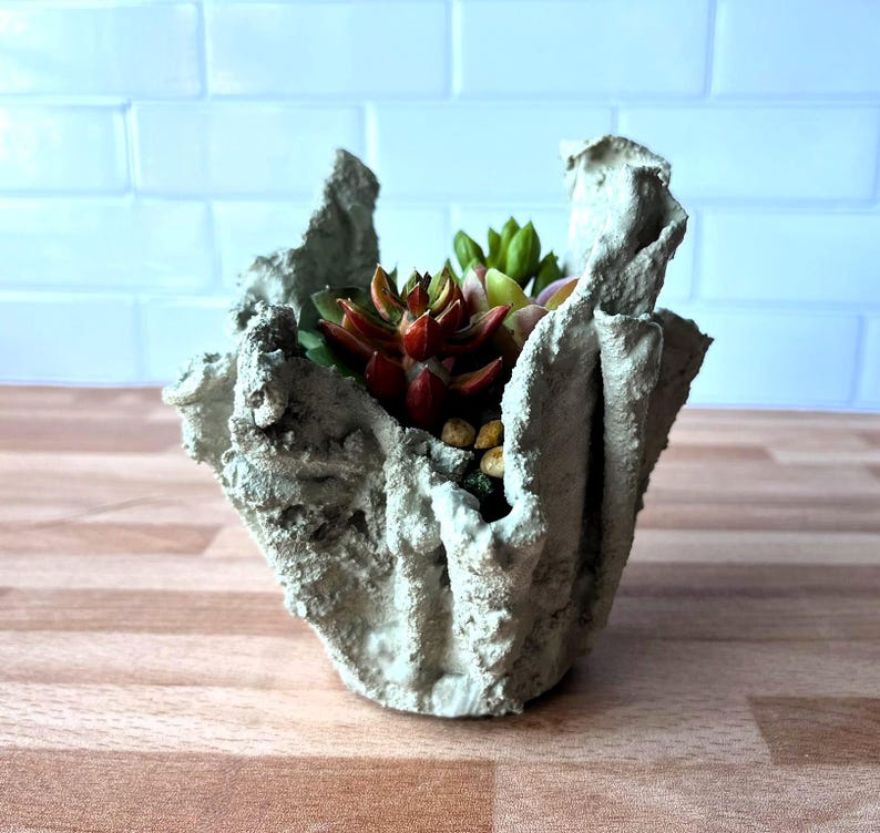 Unique Handmade Concrete Crinkle Planter: Modern Succulent Pot