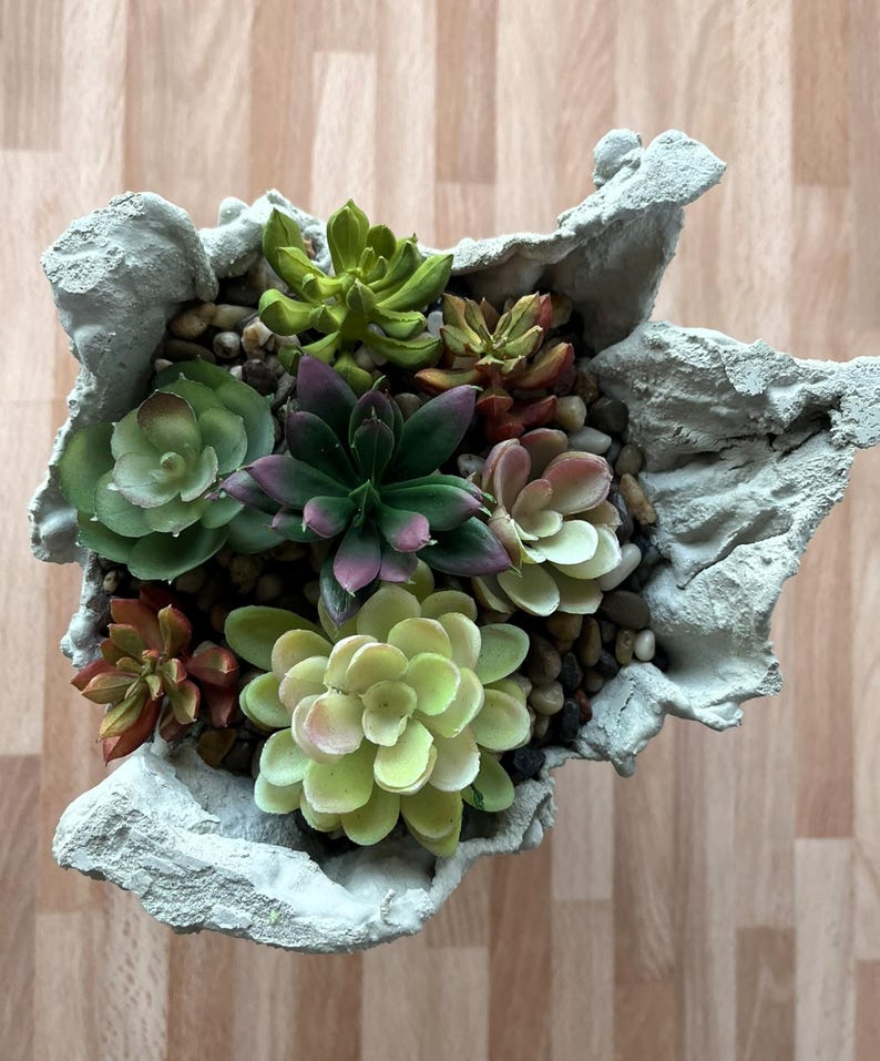 Unique Handmade Concrete Crinkle Planter: Modern Succulent Pot