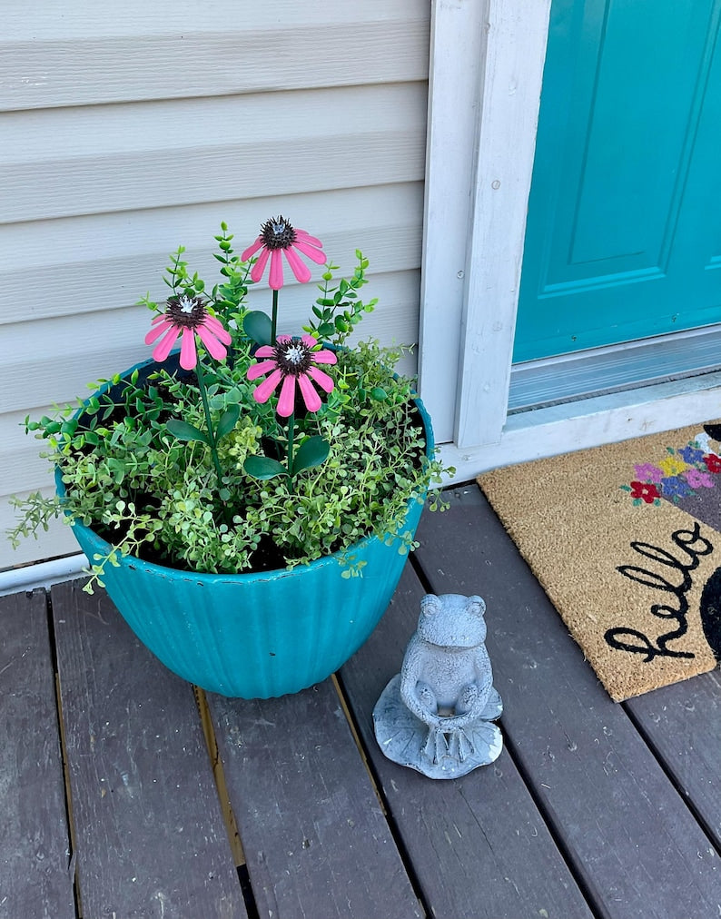 Iron Coneflower Garden Stake 15" Vibrant Metal Flower Yard Art