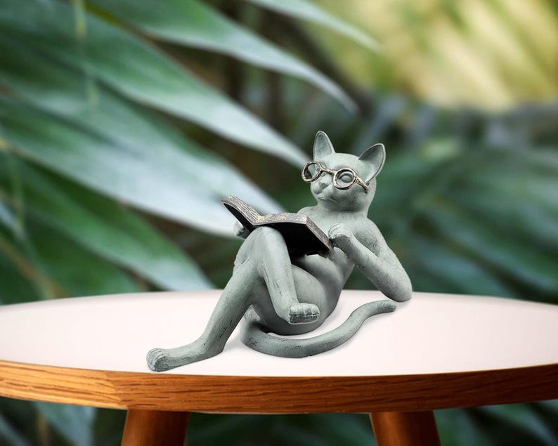 Cat Reading Book Garden Statue Resin Yard Decoration
