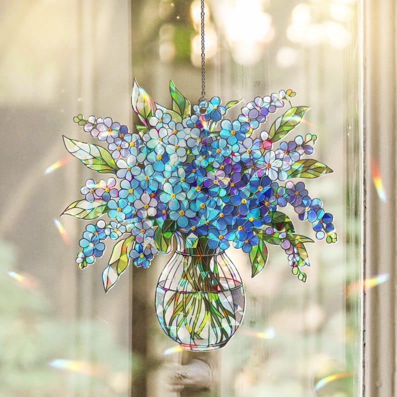 Forget-Me-Not Bouquet Acrylic Suncatcher Hologram Window Hanging