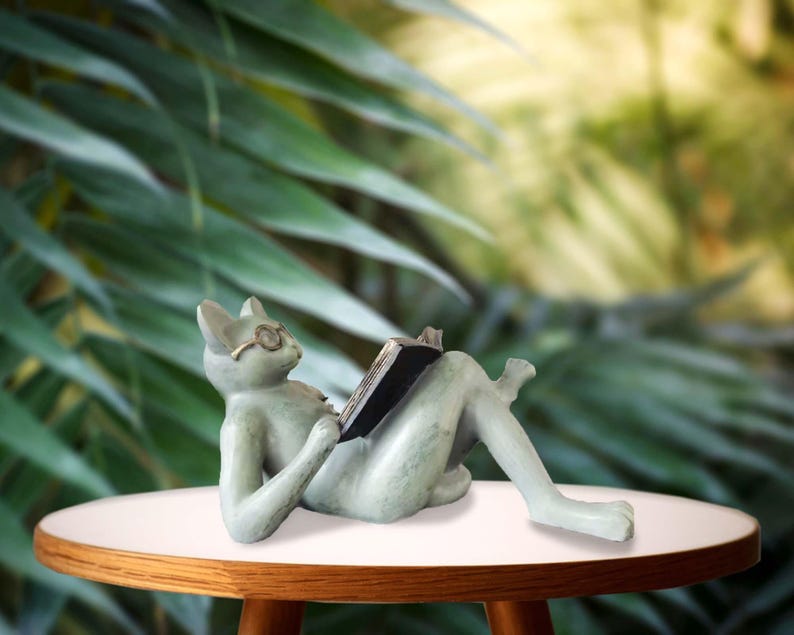 Cat Reading Book Garden Statue Resin Yard Decoration