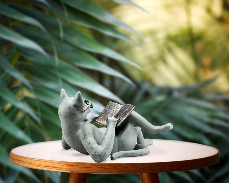 Cat Reading Book Garden Statue Resin Yard Decoration