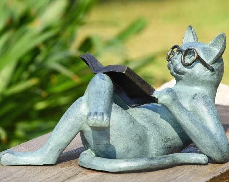 Cat Reading Book Garden Statue Resin Yard Decoration