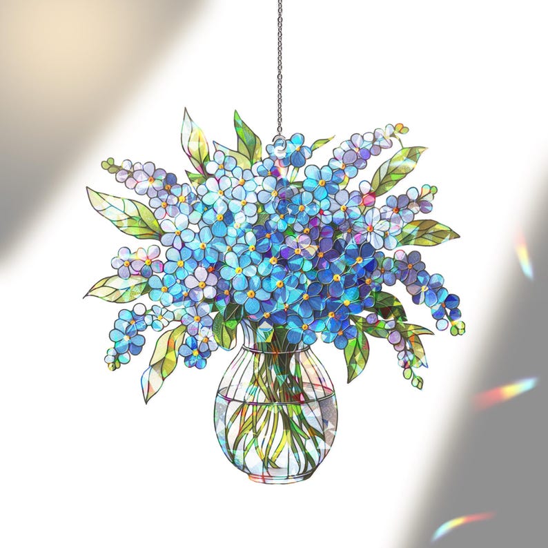 Forget-Me-Not Bouquet Acrylic Suncatcher Hologram Window Hanging