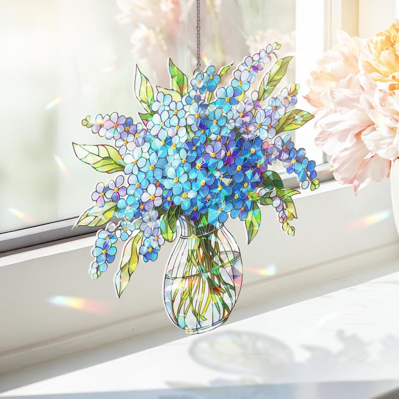 Forget-Me-Not Bouquet Acrylic Suncatcher Hologram Window Hanging