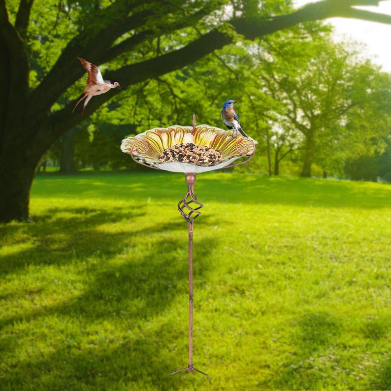 Vintage Green Bird Bath Feeder Stand 48" Metal Plant Tray