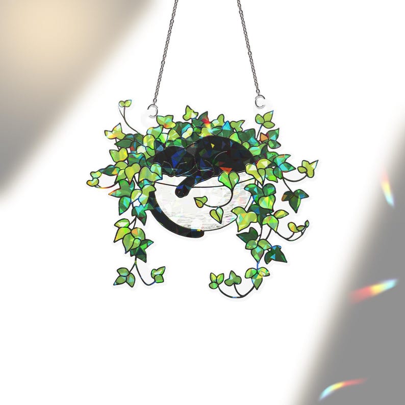Holographic Black Cat Suncatcher Acrylic Window Plant Decor