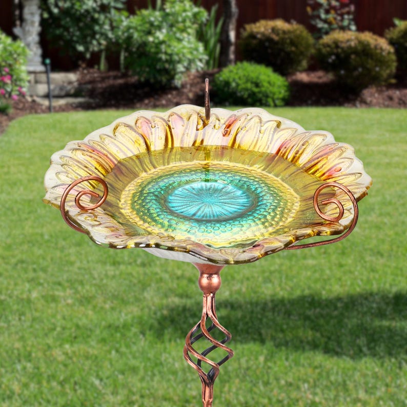 Vintage Green Bird Bath Feeder Stand 48" Metal Plant Tray