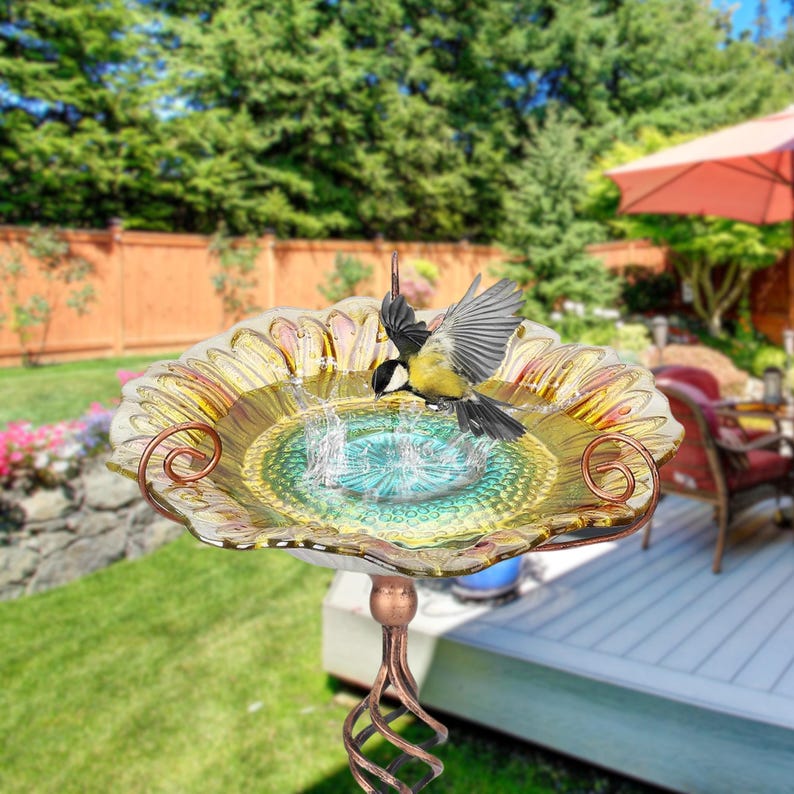 Vintage Green Bird Bath Feeder Stand 48" Metal Plant Tray