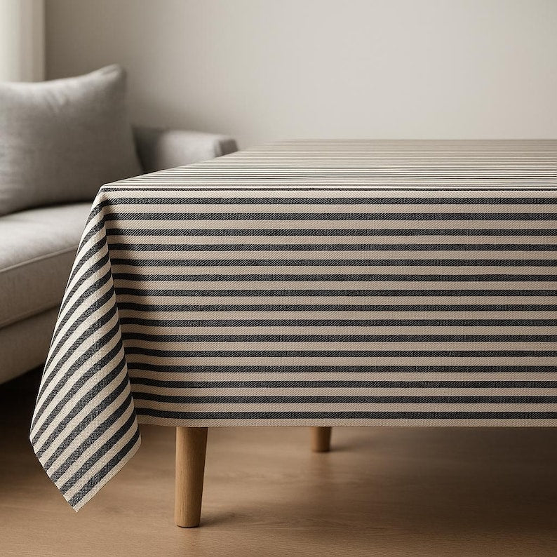 Red and White Striped Cotton Tablecloth Round Farmhouse Kitchen Decor