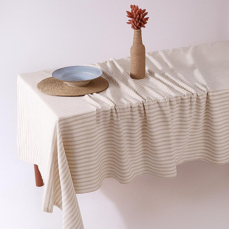 Red and White Striped Cotton Tablecloth Round Farmhouse Kitchen Decor