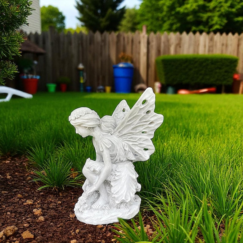 Resin Flower Fairy Garden Statue Kneeling Angel Outdoor Decor