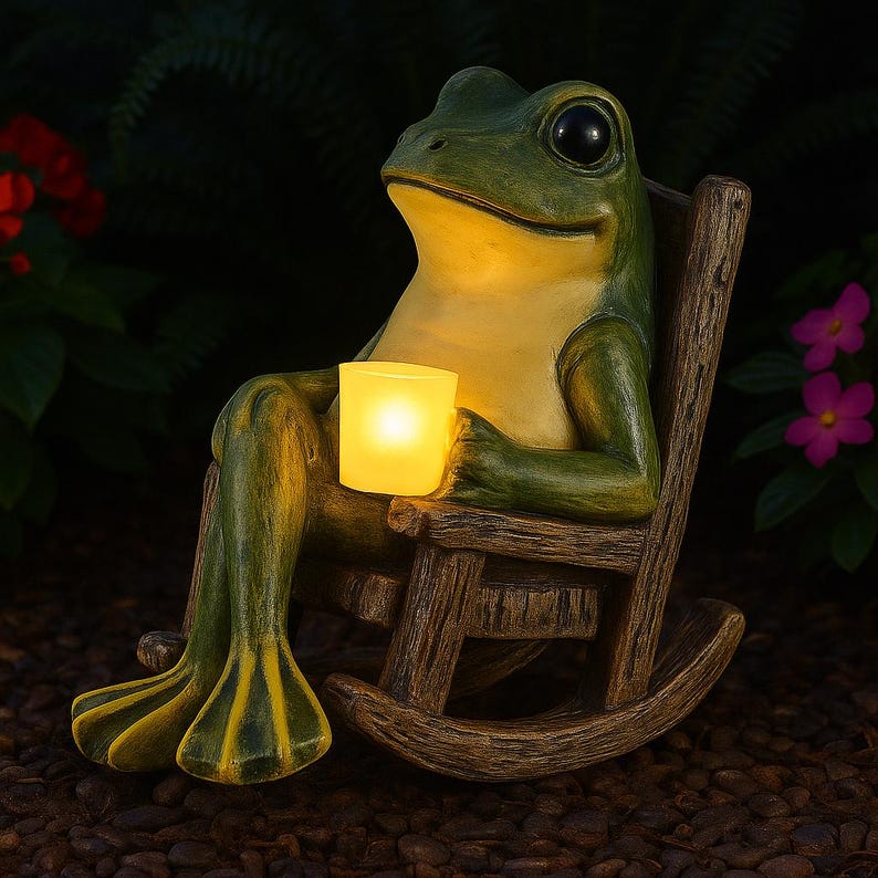 Solar Garden Statue Light Frog Resin Lawn Ornament with LED