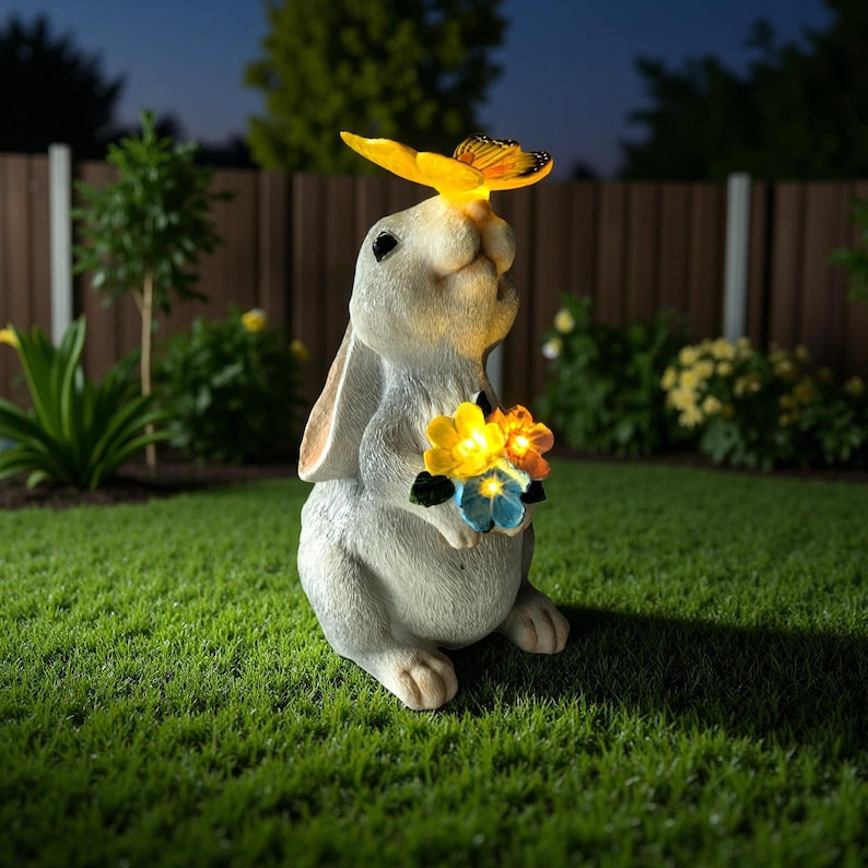 Solar Garden Statue Light Rabbit Resin LED Patio Outdoor Decor