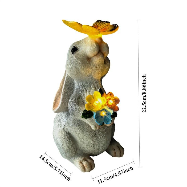 Solar Garden Statue Light Rabbit Resin LED Patio Outdoor Decor