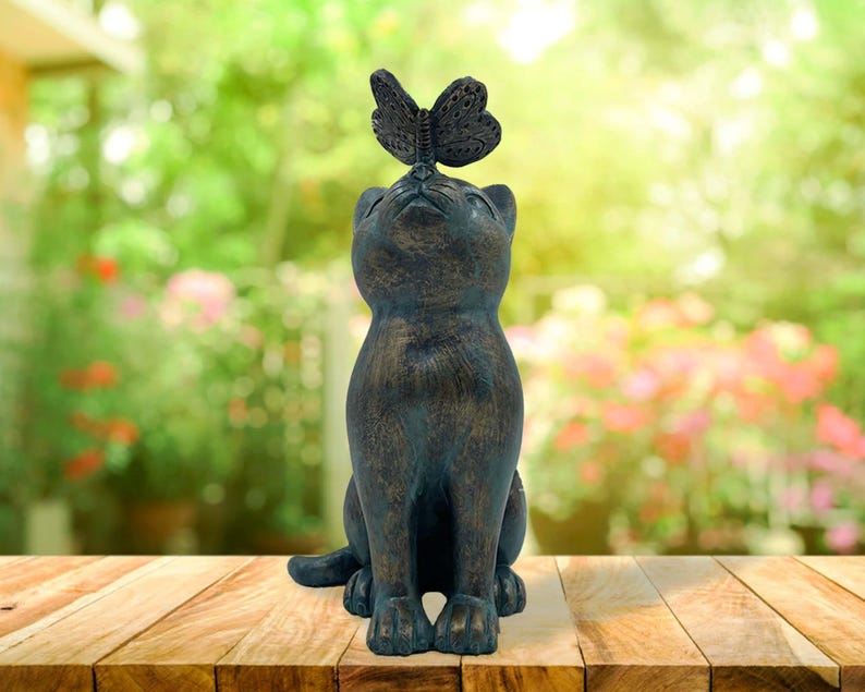 Cat & Butterfly Garden Statue Outdoor Decor Sculpture