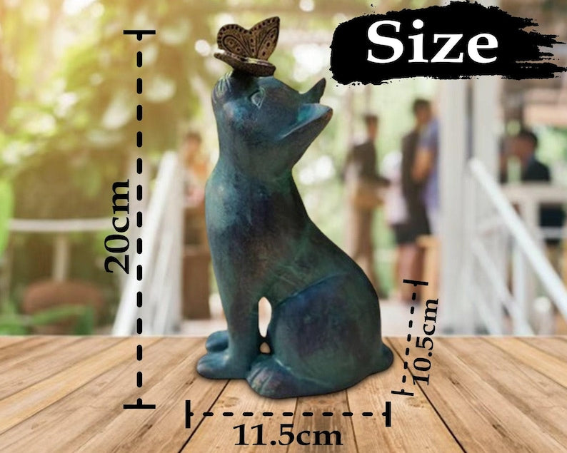 Cat & Butterfly Garden Statue Outdoor Decor Sculpture