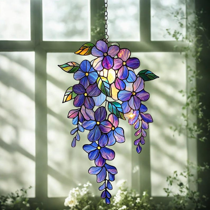Handmade Acrylic Wisteria Suncatcher – Holographic Floral Window Decor