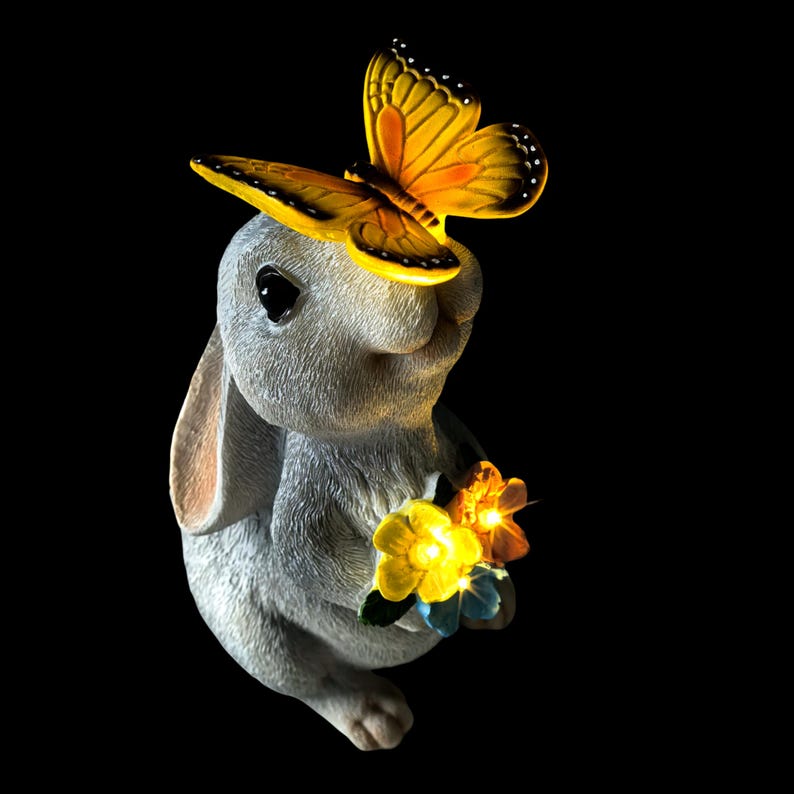 Solar Garden Statue Light Rabbit Resin LED Patio Outdoor Decor