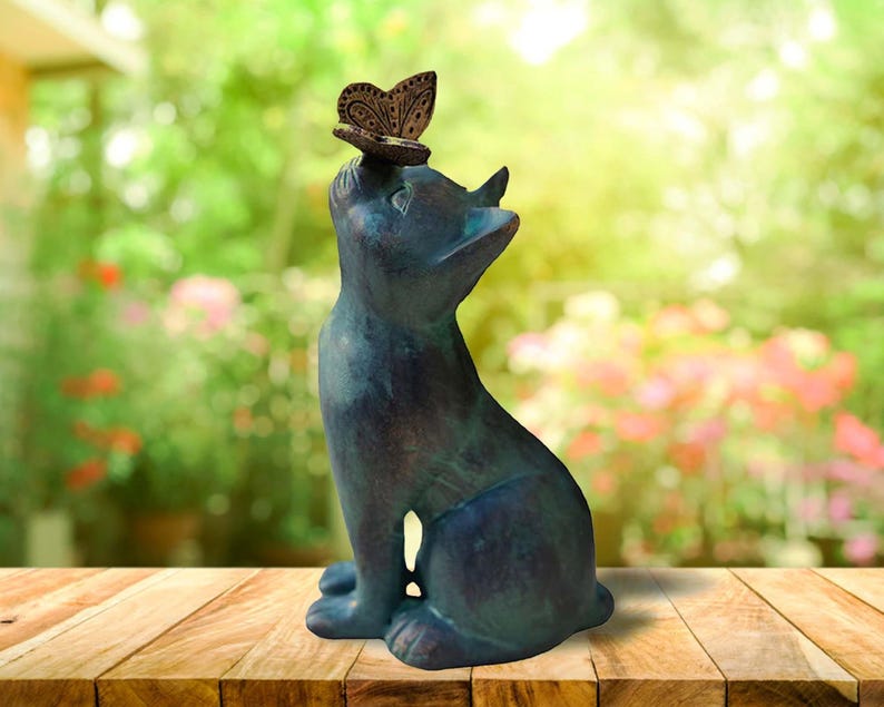 Cat & Butterfly Garden Statue Outdoor Decor Sculpture