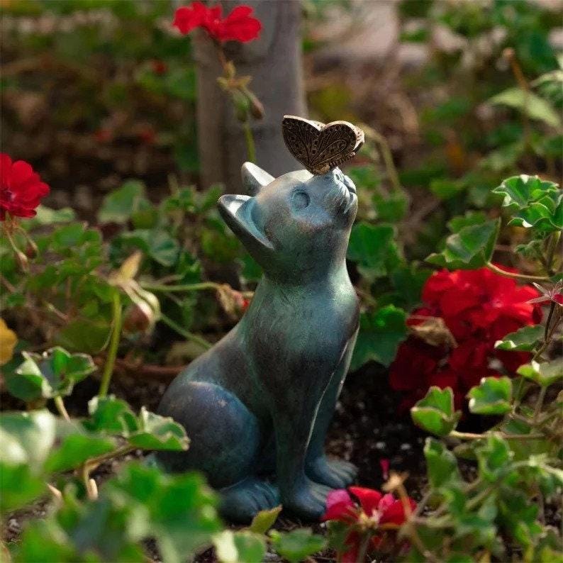 Cat & Butterfly Garden Statue Outdoor Decor Sculpture