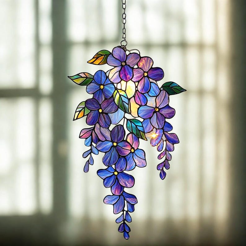 Handmade Acrylic Wisteria Suncatcher – Holographic Floral Window Decor