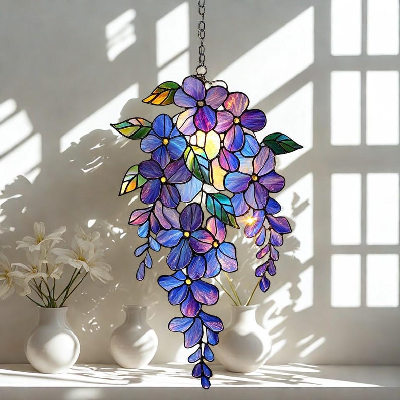 Handmade Acrylic Wisteria Suncatcher – Holographic Floral Window Decor