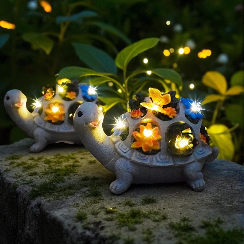Solar Garden Statue Light Resin Turtle Whimsical Outdoor Decor