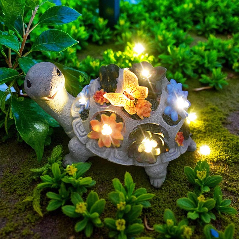 Solar Garden Statue Light Resin Turtle Whimsical Outdoor Decor