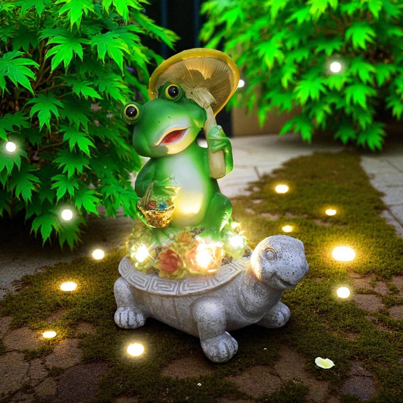 Solar Garden Statue Light Turtle Frog Resin Outdoor Ornament