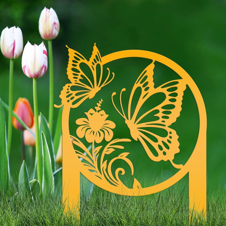 Butterfly Garden Stake Metal Yard Sign Outdoor Gift Decor