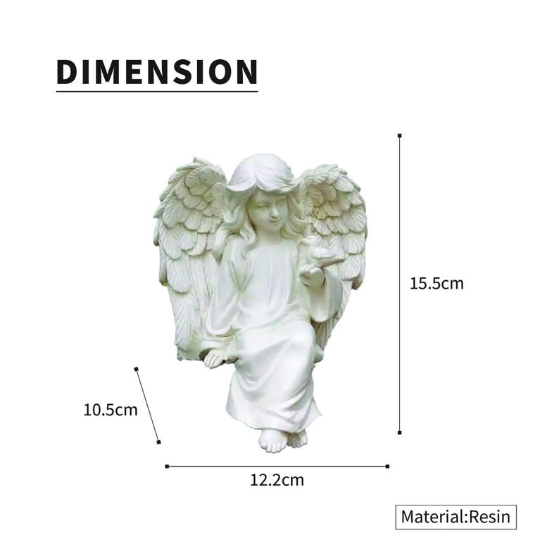 Elegant Angel Garden Statue with Bird White Resin Figurine