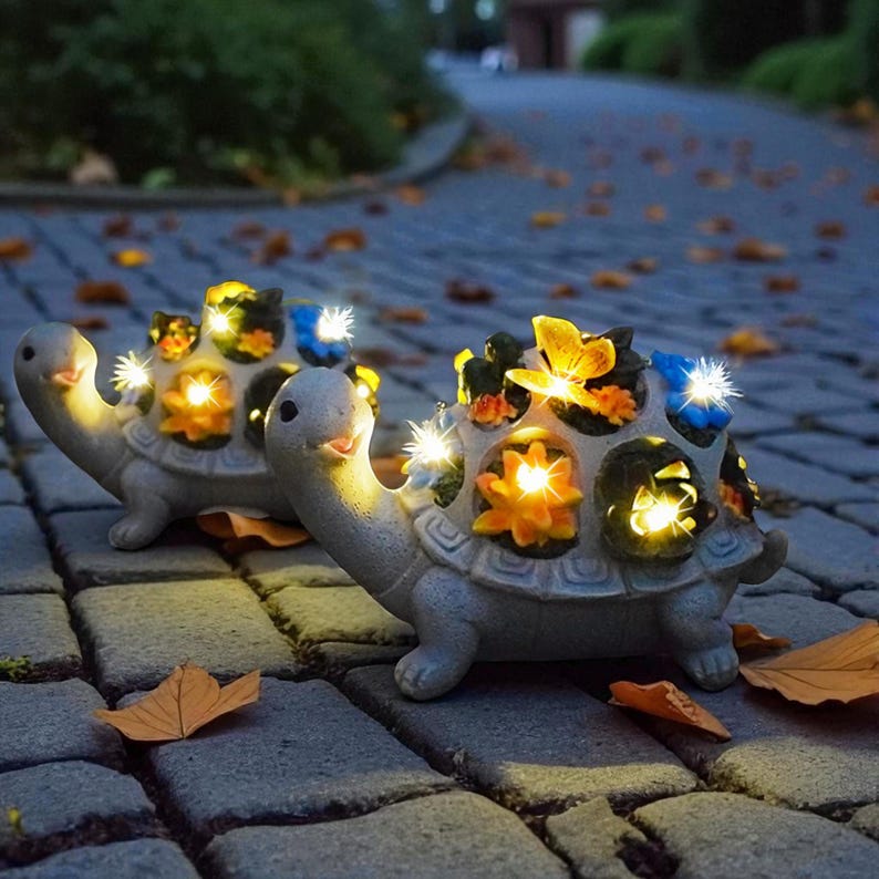 Solar Garden Statue Light Resin Turtle Whimsical Outdoor Decor