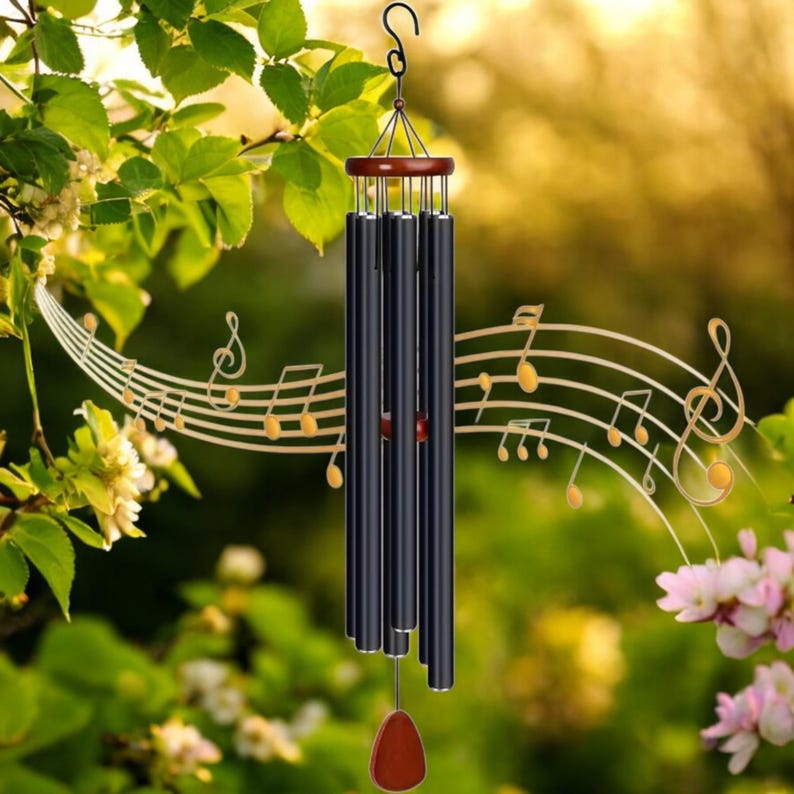 25" Metal Wind Chimes: Deep Tone Rustic Garden Decor, Sympathy Gift