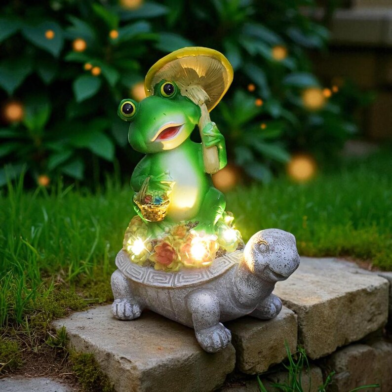 Solar Garden Statue Light Turtle Frog Resin Outdoor Ornament
