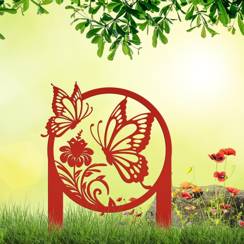 Butterfly Garden Stake Metal Yard Sign Outdoor Gift Decor