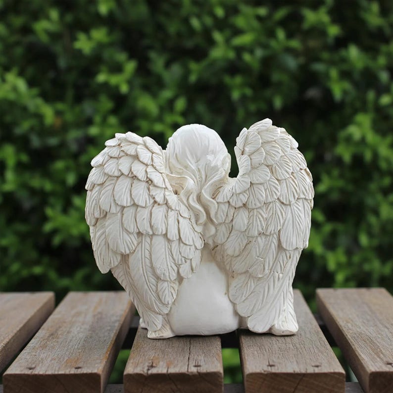 Elegant Angel Garden Statue with Bird White Resin Figurine