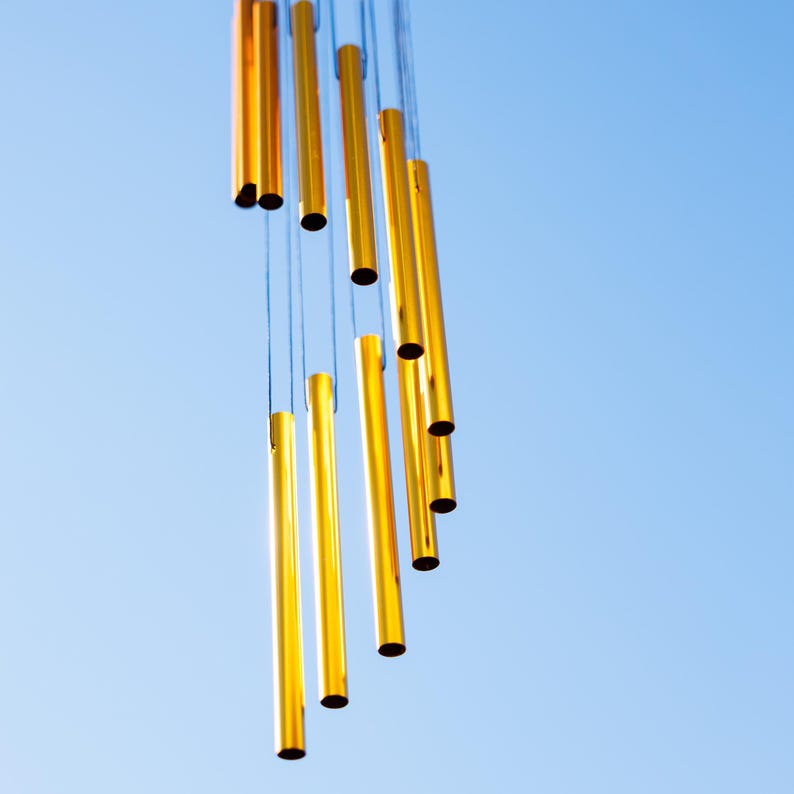 Golden Metal Wind Chime Long Deep Tone Outdoor Garden Bell Decor