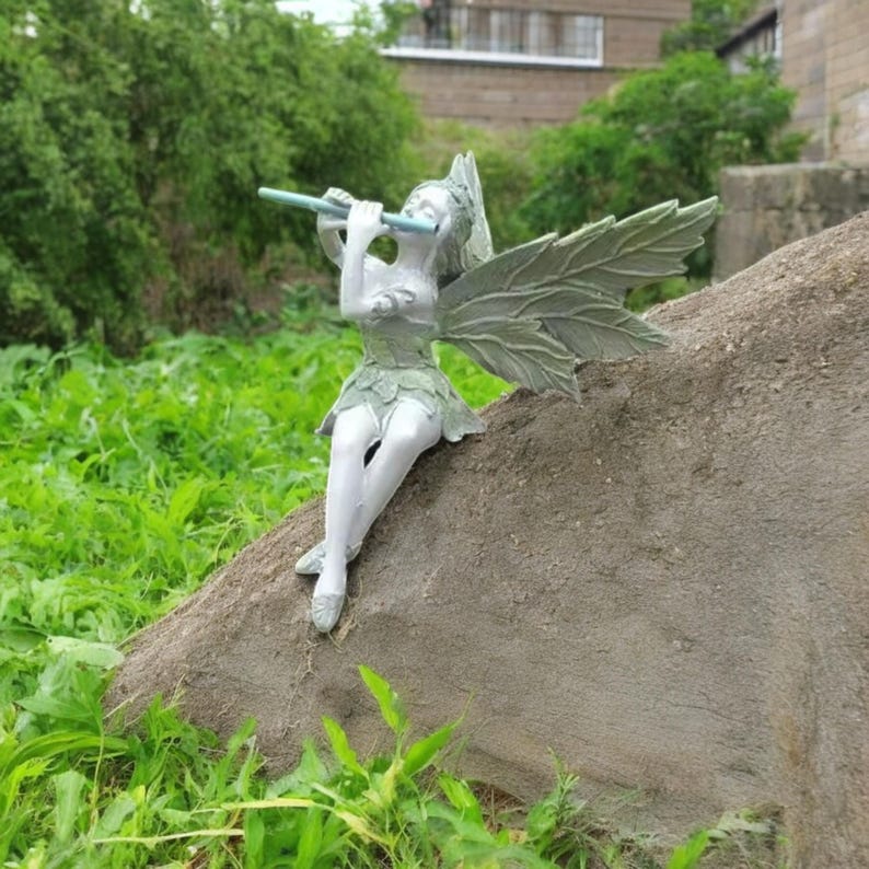 Resin Fairy Garden Statue | Whimsical Flute Player Sculpture