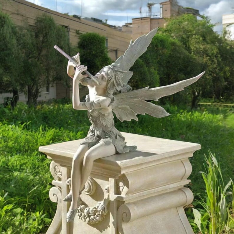 Resin Fairy Garden Statue | Whimsical Flute Player Sculpture