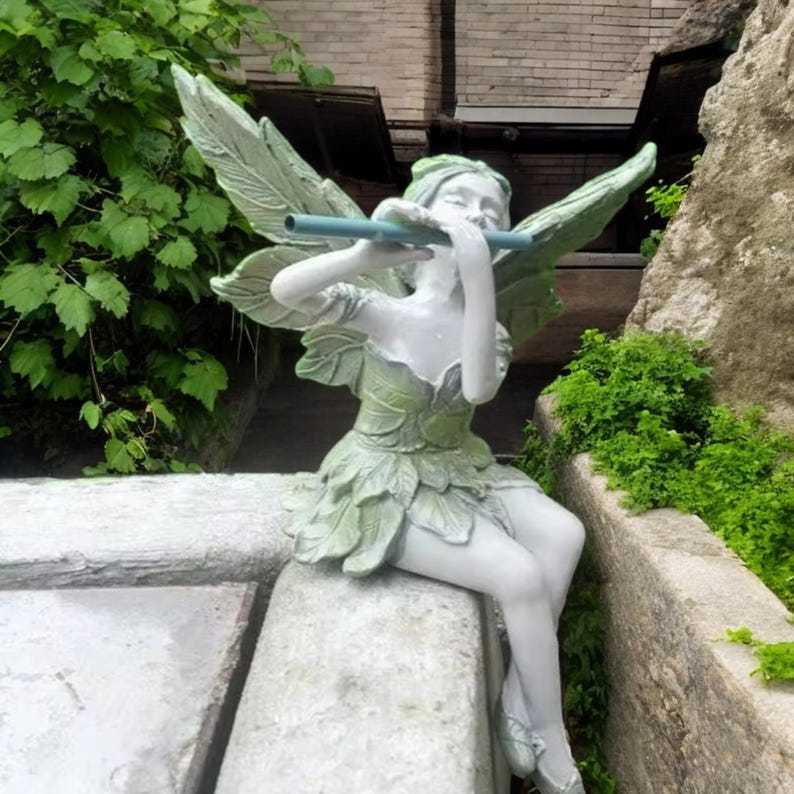 Resin Fairy Garden Statue | Whimsical Flute Player Sculpture